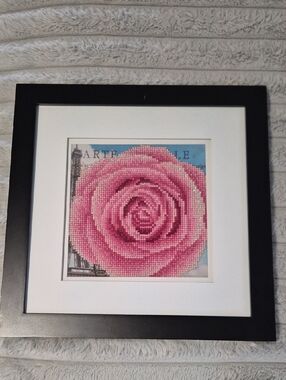 Framed Pink Rose Diamond Art